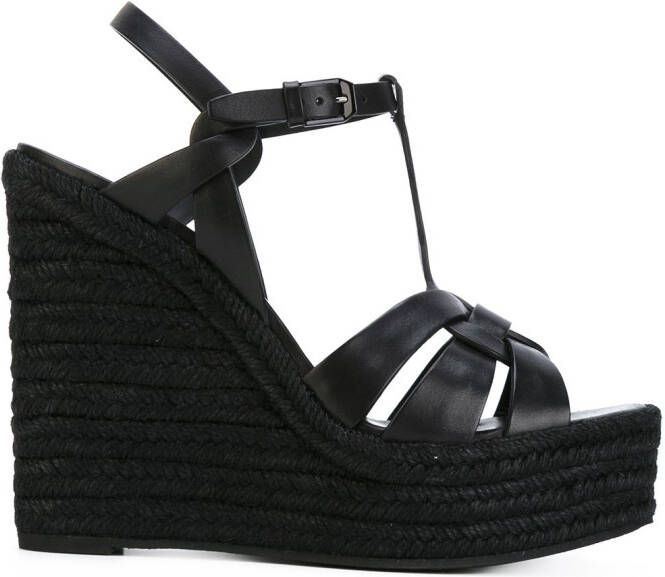 Saint Laurent Tribute espadrilles wedge in smooth leather Black