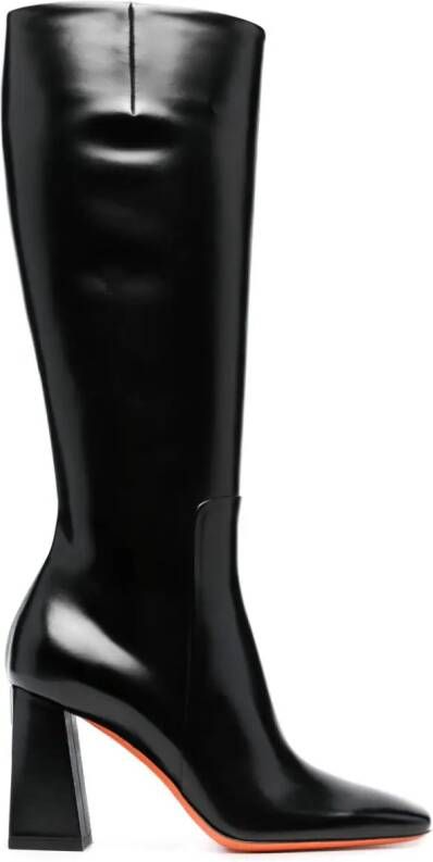 Santoni 85mm square-toe leather boots Black