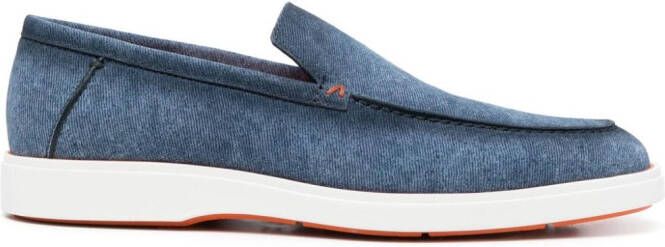 Santoni almond-toe denim loafers Blue