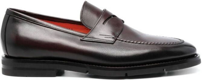 Santoni almond-toe leather penny loafers Red