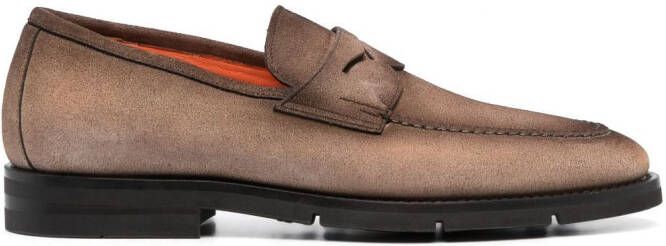 Santoni almond-toe suede loafers Brown