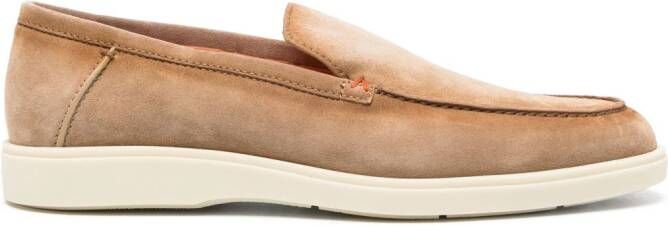 Santoni almond-toe suede loafers Neutrals
