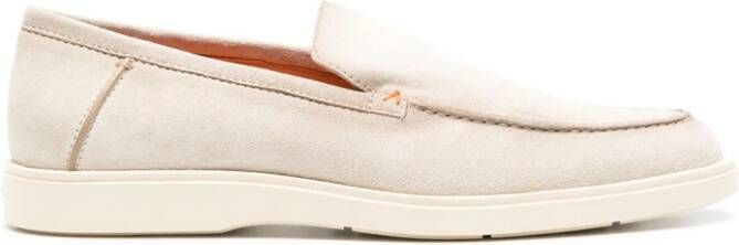 Santoni almond-toe suede loafers Neutrals