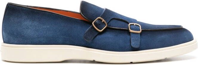 Santoni double-buckle suede loafers Blue