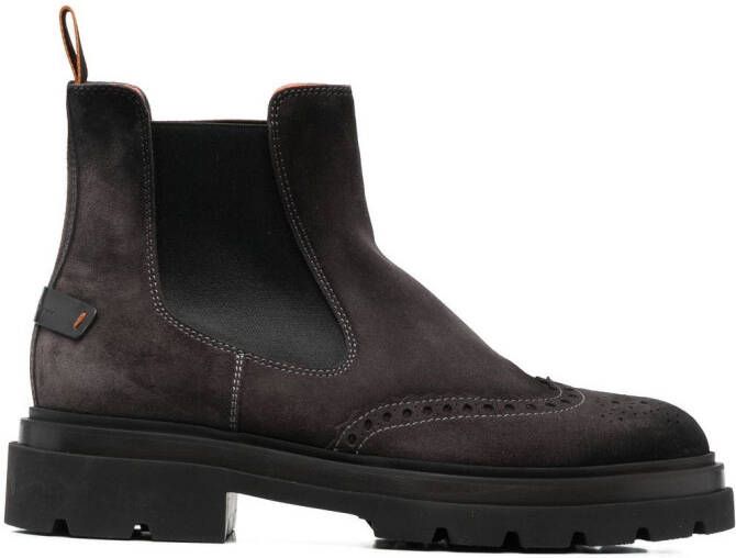 Santoni brogue-detail suede boots Grey