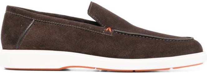 Santoni calf-suede almond-toe loafers Brown