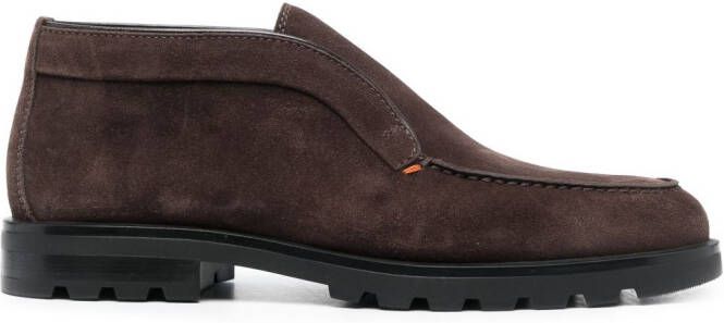 Santoni calf-suede almond-toe loafers Brown