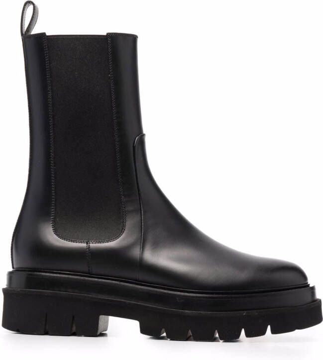 Santoni chunky leather ankle boots Black