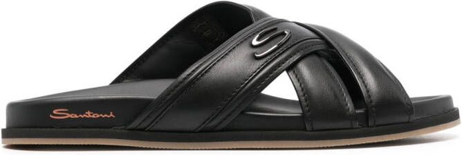 Santoni crossover-straps leather sandals Black