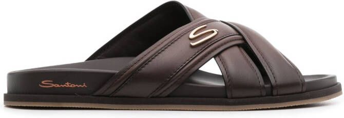 Santoni crossover-straps leather sandals Brown