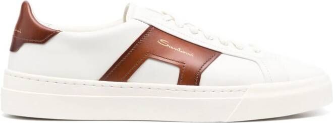Santoni Double Buckle leather sneakers White