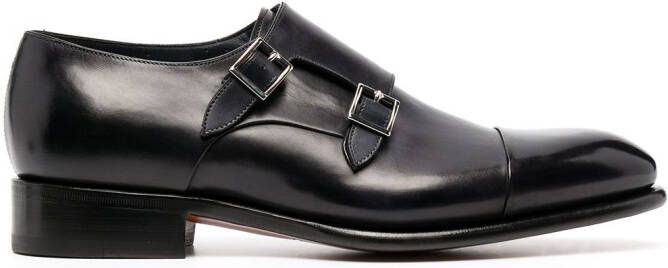 Santoni double-buckle leather monk shoes Blue