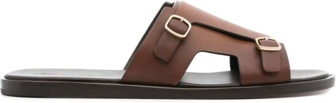 Santoni double-buckle leather sandals Brown