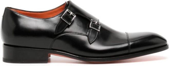 Santoni double-buckle leather shoes Black