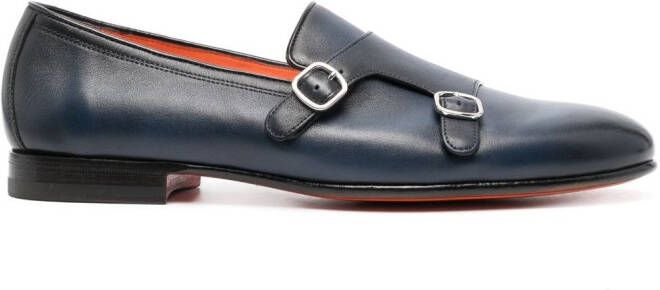 Santoni double-buckle leather shoes Blue