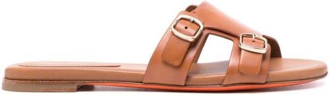 Santoni double-buckle leather sandals Brown