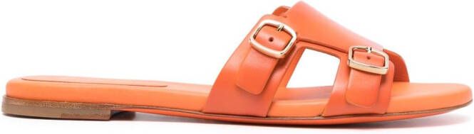 Santoni double-buckle leather slides Orange