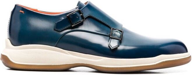 Santoni double-buckle monk shoes Blue