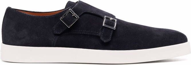 Santoni double-buckle suede monk shoes Blue