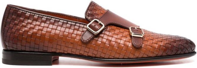Santoni double-monk strap woven shoes Brown