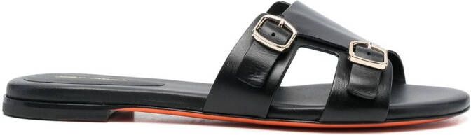Santoni double-strap flat leather sandals Black