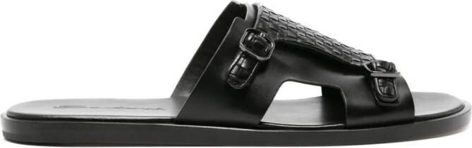 Santoni Duo leather slides Black