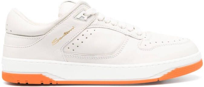 Santoni embroidered-logo leather low-top sneakers Neutrals