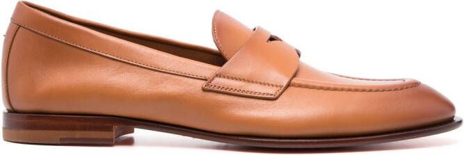 Santoni flat-sole leather loafers Brown