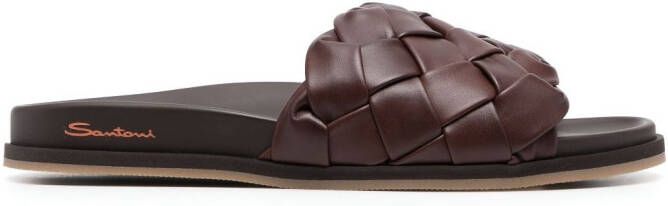 Santoni interwoven-design leather slides Brown