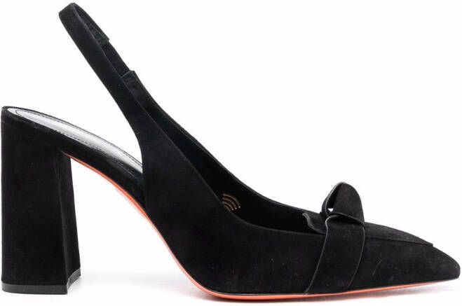 Santoni knot-embellished 95mm slingback pumps Black