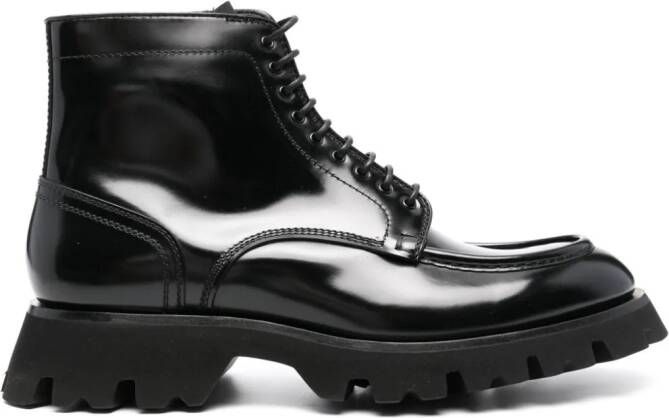 Santoni lace-up leather ankle boots Black