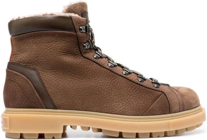 Santoni lace-up leather ankle boots Brown