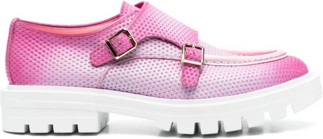 Santoni leather double-buckle loafers Pink