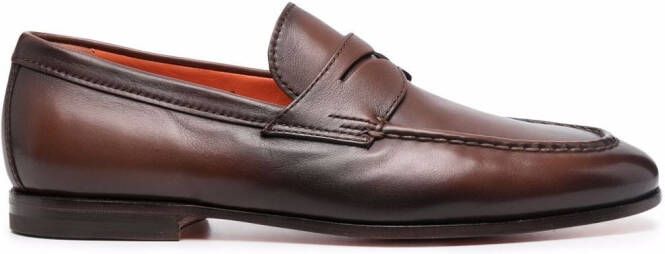 Santoni leather flat loafers Brown