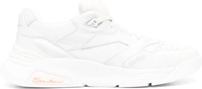Santoni leather panelled sneakers White