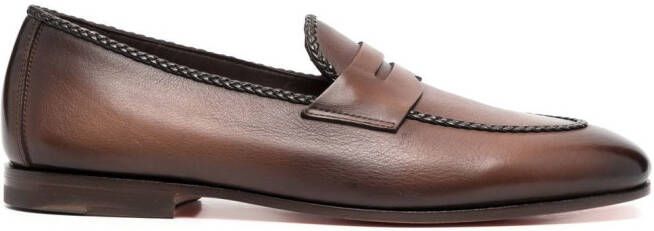 Santoni leather penny loafers Brown