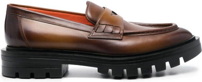 Santoni leather penny loafers Brown
