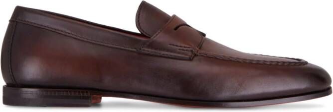Santoni leather penny loafers Brown