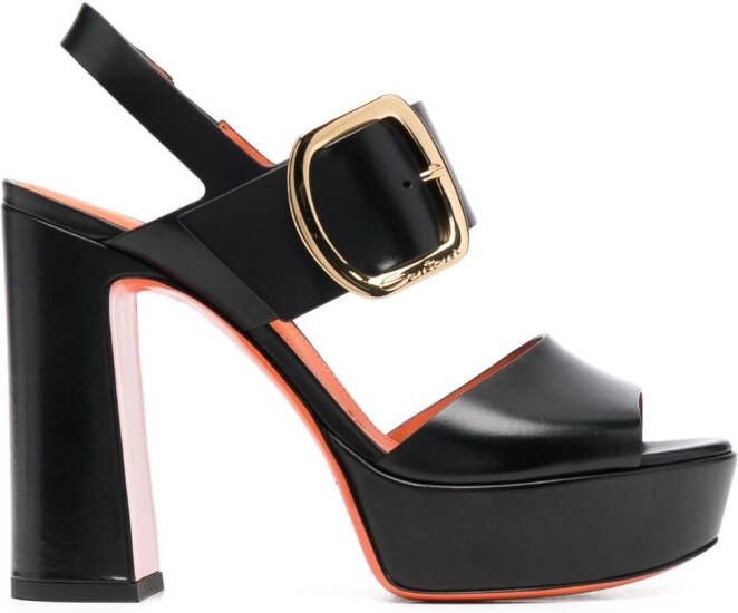 Santoni logo-buckle block-heel sandals Black