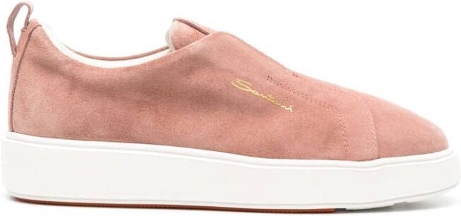 Santoni logo-debossed suede slip-on sneakers Pink