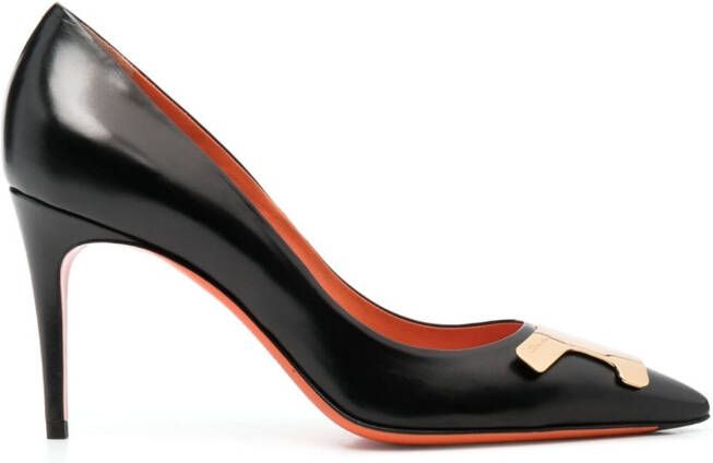 Santoni logo-detail 100mm leather pumps Black