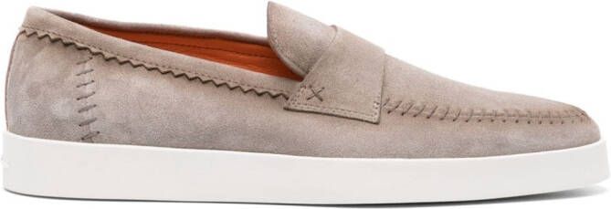 Santoni logo-embossed suede loafers Neutrals