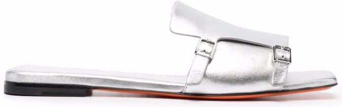 Santoni metallic slip on leather sandals Silver