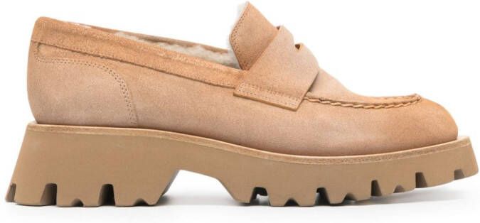 Santoni penny slot suede loafers Brown