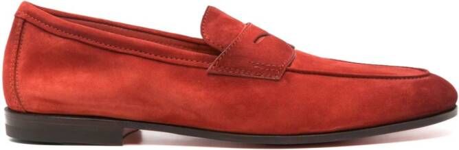 Santoni penny-slot suede loafers Red