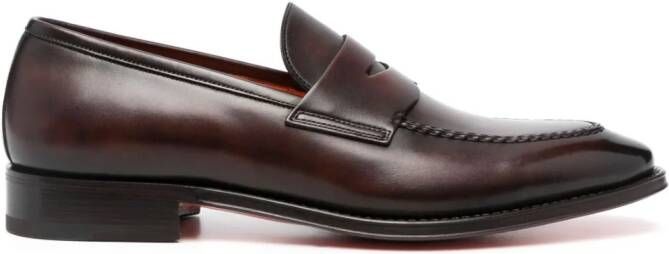 Santoni polished penny loafers Brown