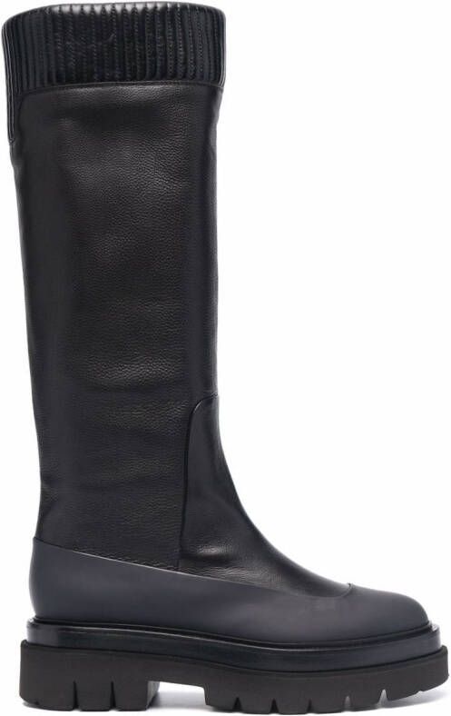 Santoni ribbed leather knee-high boots Black