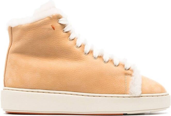 Santoni shearling-trim high-top sneakers Neutrals