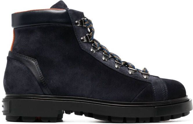 Santoni suede lace-up boots Blue