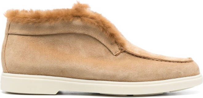 Santoni tonal-stitching leather loafers Brown